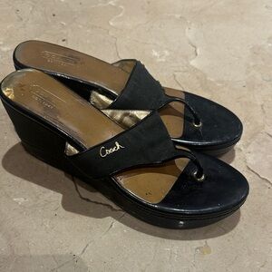 Coach Black and Gold Wedge Sandals